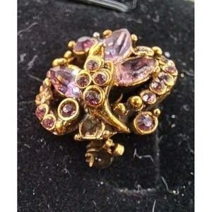 Hollycraft 1952 Purple Rhinestone Brooch Signed Vintage Gold Tone Pin
